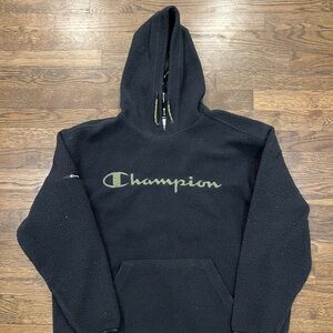 Champion Black Sweater with Ribbed Cuffs and Hood